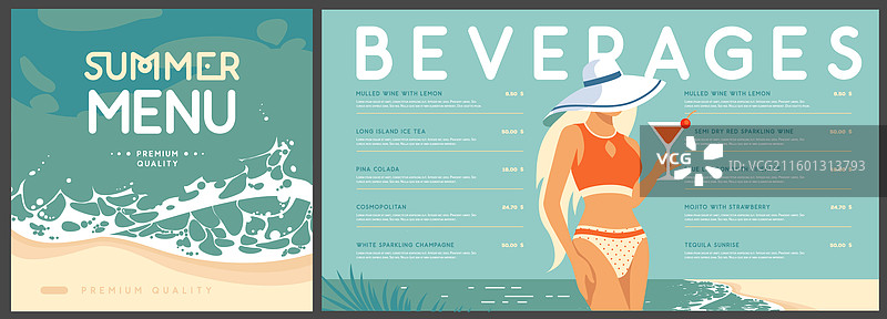 复古扁平化夏日鸡尾酒菜单设计图片素材
