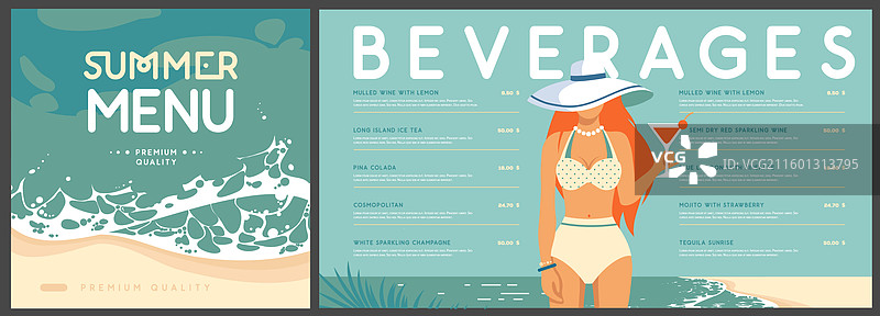 复古扁平化夏日鸡尾酒菜单设计图片素材