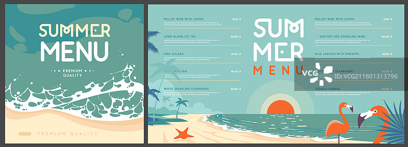 复古夏日菜单设计，俯视海景图片素材