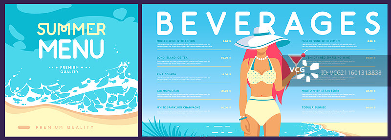 扁平化夏日鸡尾酒菜单设计图片素材