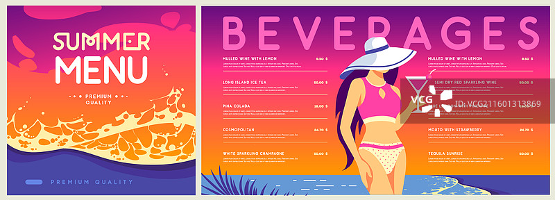 复古扁平化夏日鸡尾酒菜单设计图片素材