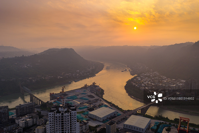 云南省昭通市水富市水富港金沙江日出图片素材