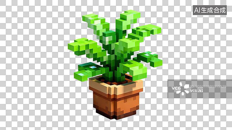 【AI数字艺术】像素风格盆栽绿植图片素材