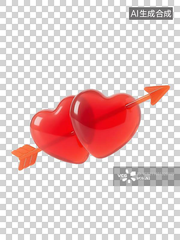 【AI数字艺术】AIGC:3D丘比特之箭，透明果冻质感，果冻风格，设计元素图片素材