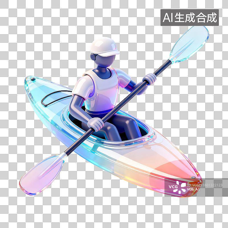 【AI数字艺术】3D拟物风透明运动器材设备皮划艇元素图片素材