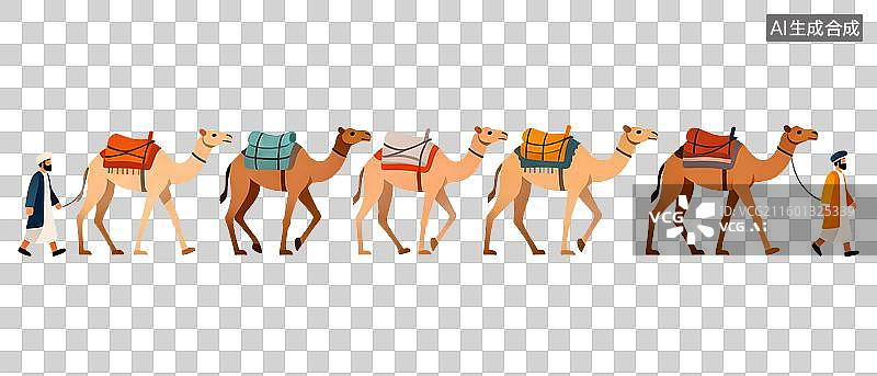 【AI数字艺术】透明通道 骆驼队伍矢量插画 丝绸之路图片素材