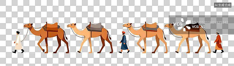 【AI数字艺术】透明通道 骆驼队伍矢量插画 丝绸之路图片素材