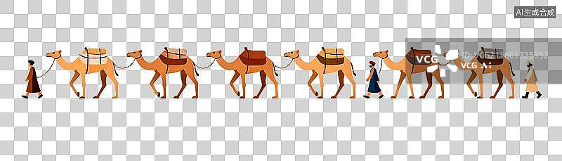 【AI数字艺术】透明通道 骆驼队伍矢量插画 丝绸之路图片素材