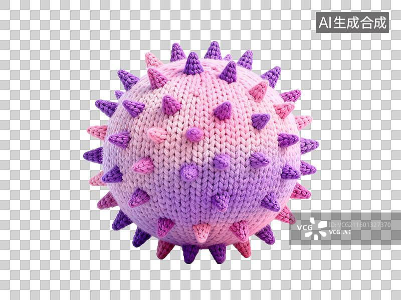【AI数字艺术】一个柔软3D毛线编织风格的海胆球体均匀尖刺针织外表柔和粉紫色几何形体几何形体透明插画装饰元素图片素材