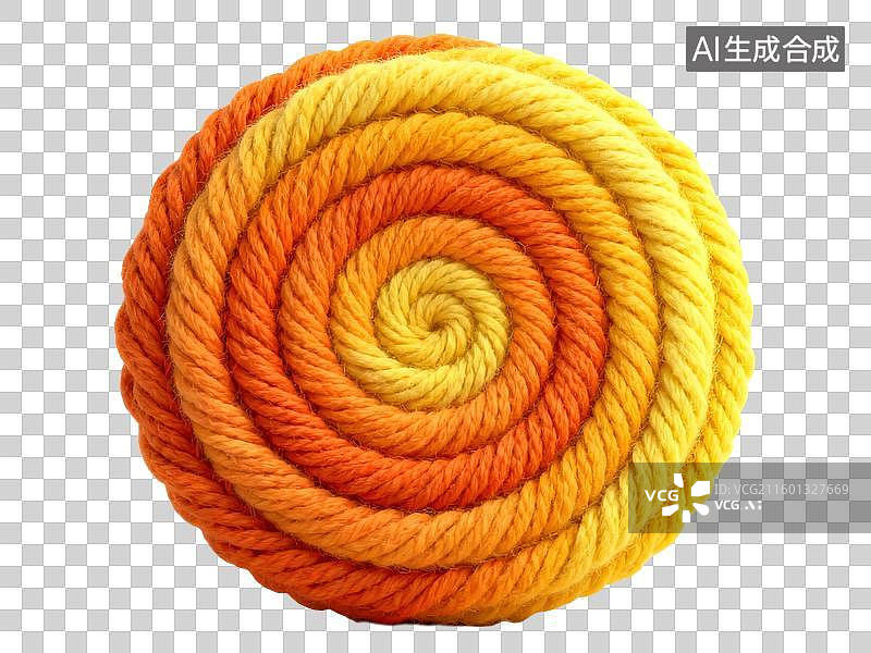 【AI数字艺术】3D毛线针织风格阿基米德螺旋形橙黄渐变线圈几何形体透明插画装饰元素图片素材