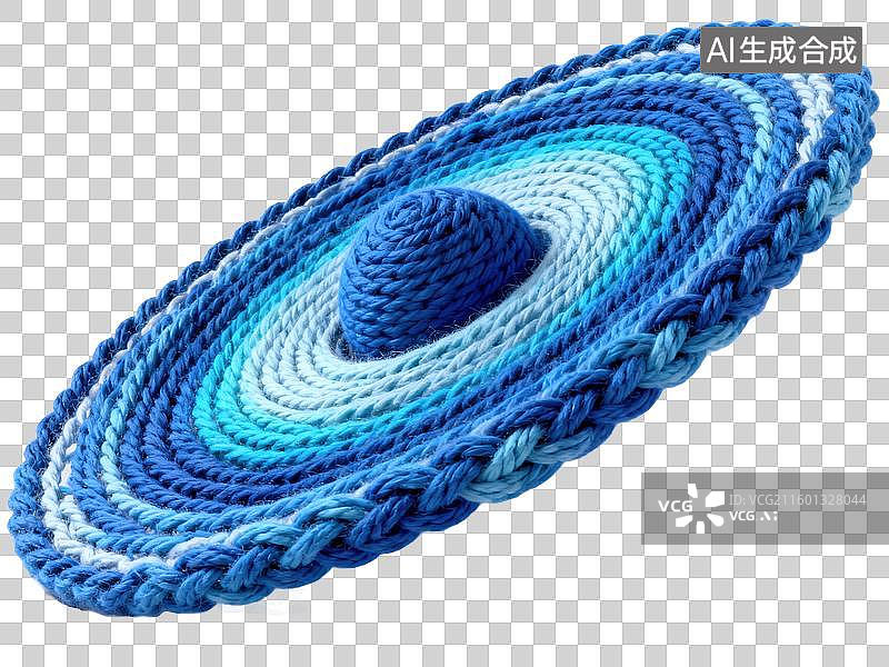 【AI数字艺术】3D毛线针织风格时空涟漪的引力波靛蓝色纱线编织宇宙椭圆形物理创意几何形体透明插画装饰元素图片素材