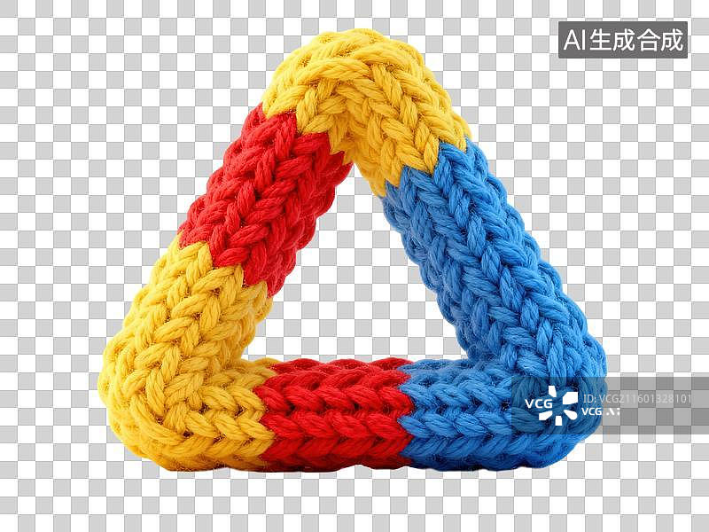 【AI数字艺术】3D毛线针织风格视觉错觉柔软纱线构建的彭罗斯三角形创意几何形体透明插画装饰元素图片素材
