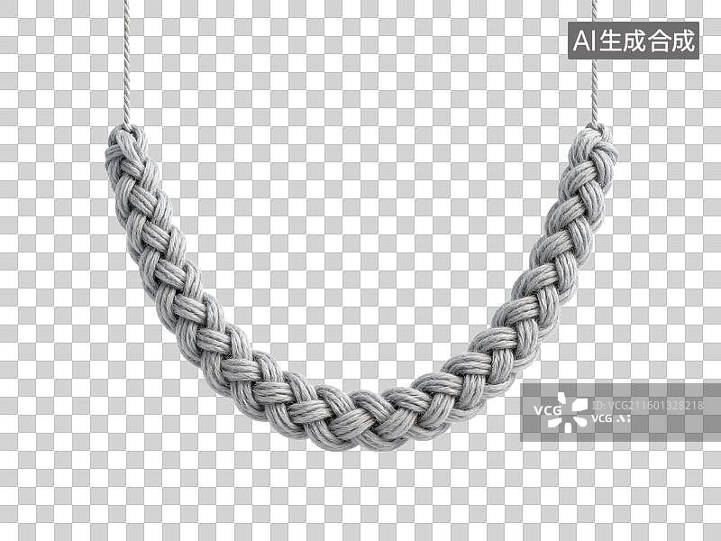 【AI数字艺术】3D毛线针织风格优雅悬挂编织链条极简灰色柔软纱线自然造型 几何形体透明插画装饰元素图片素材