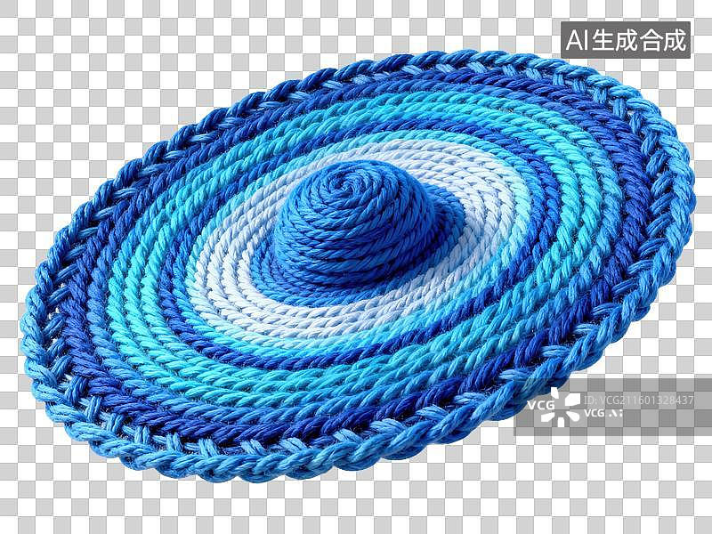 【AI数字艺术】3D毛线针织风格时空涟漪的引力波靛蓝色纱线编织宇宙椭圆形物理创意几何形体透明插画装饰元素图片素材