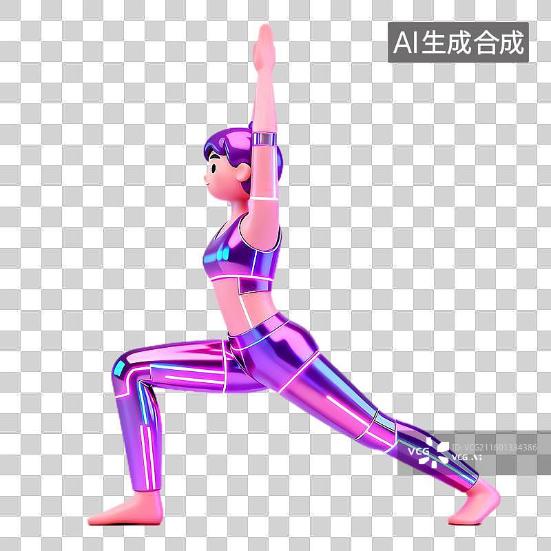 【AI数字艺术】3D渲染人物做瑜伽战士式图片素材