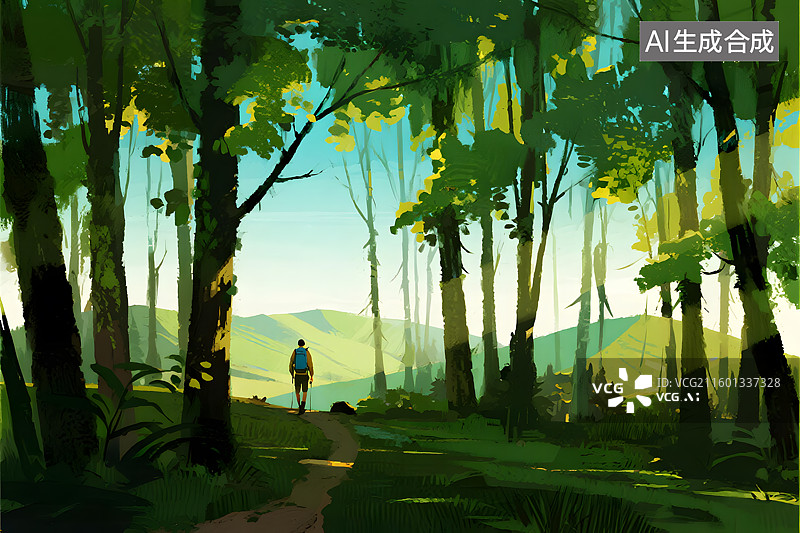 【AI数字艺术】森林徒步旅行的人图片素材