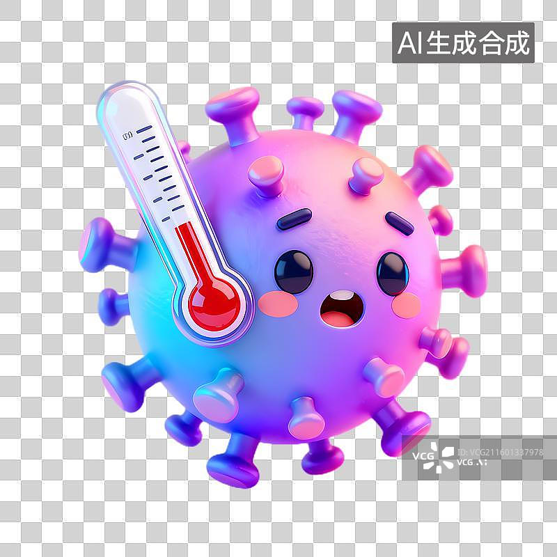 【AI数字艺术】带温度计的可爱病毒形象图片素材