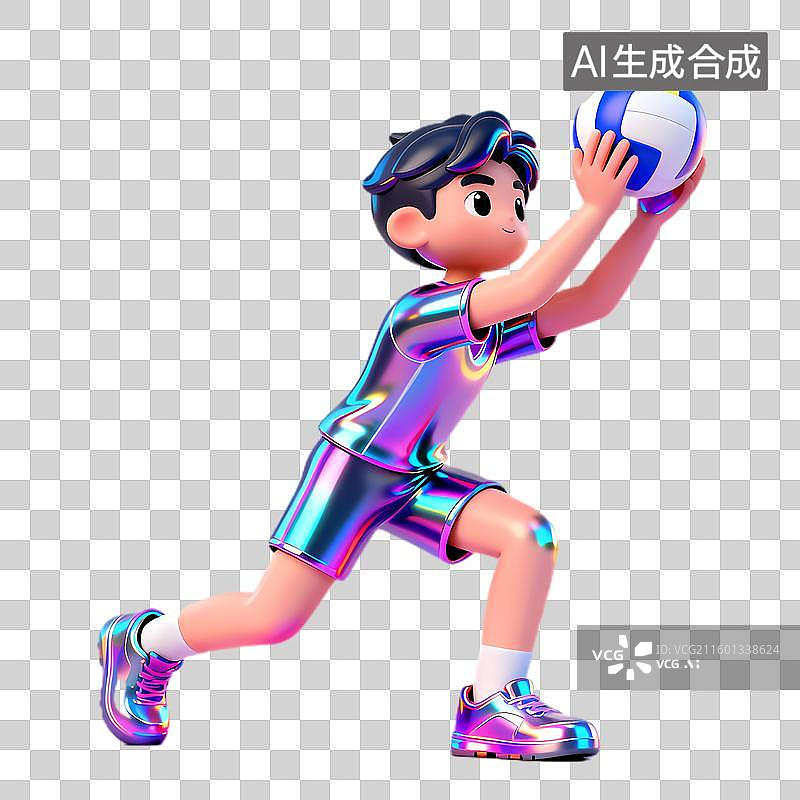 【AI数字艺术】3D渲染男孩打排球图片素材