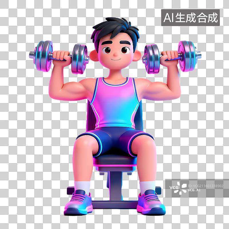 【AI数字艺术】年轻男子举哑铃健身场景图片素材