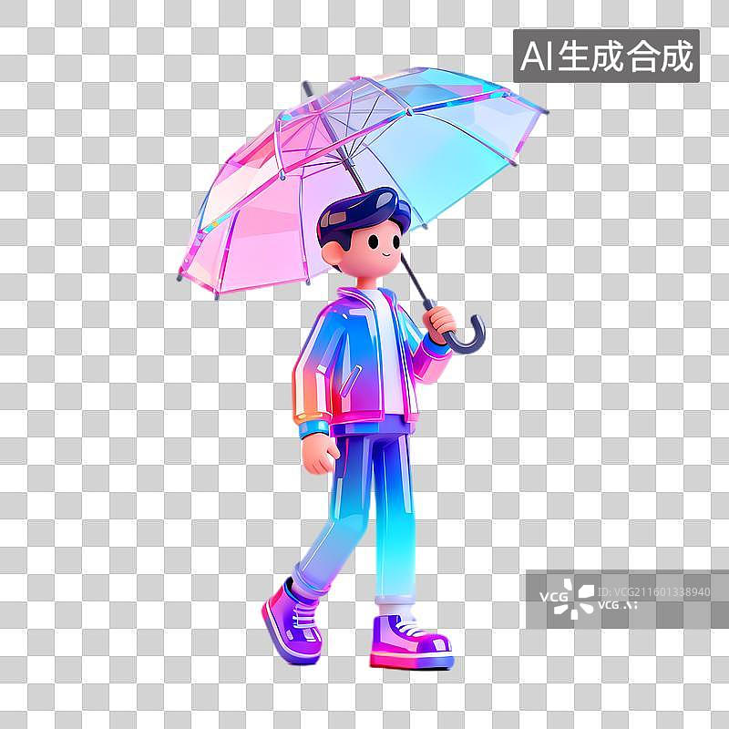【AI数字艺术】彩色3D人物撑伞漫步图片素材