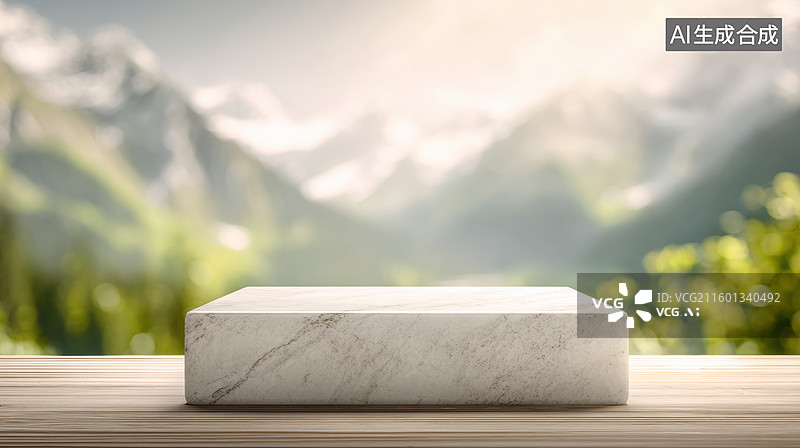 【AI数字艺术】大理石台面与山景背景图片素材