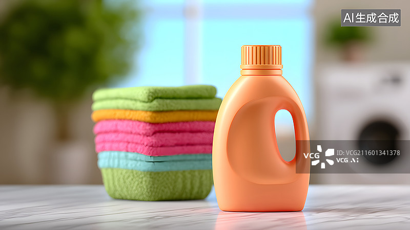 【AI数字艺术】洗衣液瓶与家居清洁场景展示图片素材