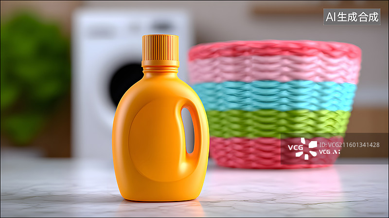 【AI数字艺术】洗衣液瓶与家居清洁场景展示图片素材