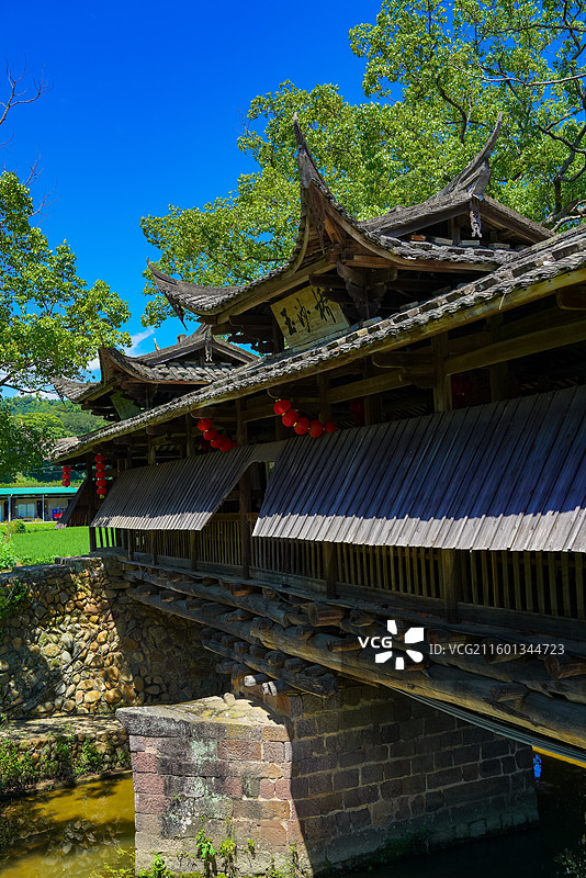 福建省龙岩市连平县，玉沙桥，古桥乡村田园美景！图片素材