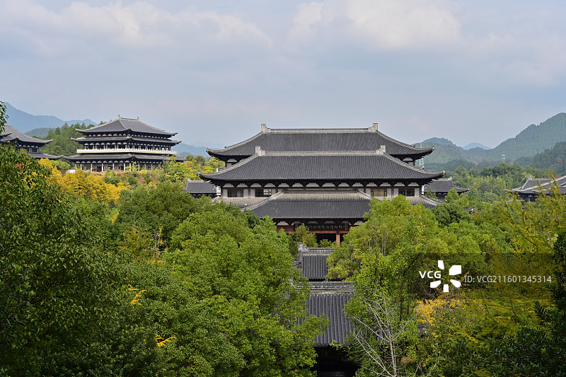衢州开化根宫佛国园林艺术仿古建筑群图片素材