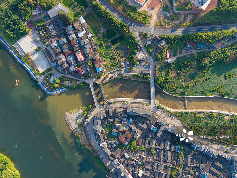 福建省三明市永安市贡川镇集凤村，会清桥，乡村航拍图片素材