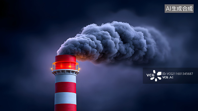 【AI数字艺术】工厂烟囱排放浓厚黑烟场景图片素材