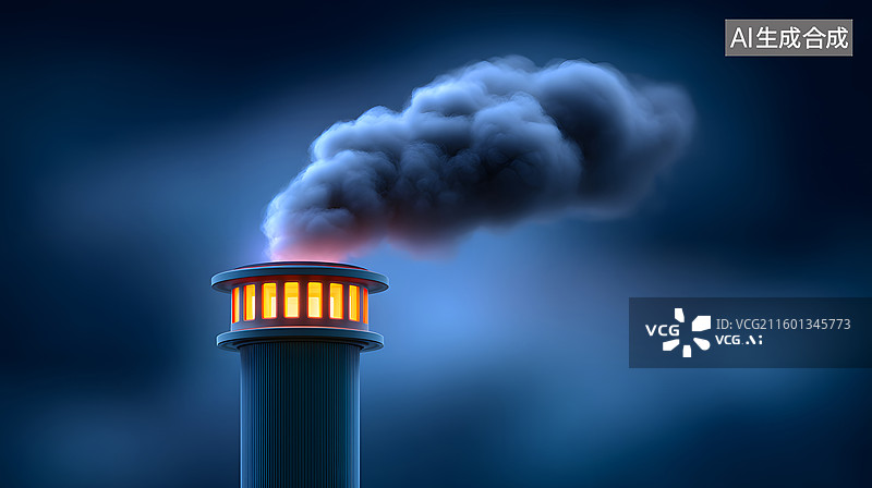 【AI数字艺术】工厂烟囱排放浓厚黑烟场景图片素材