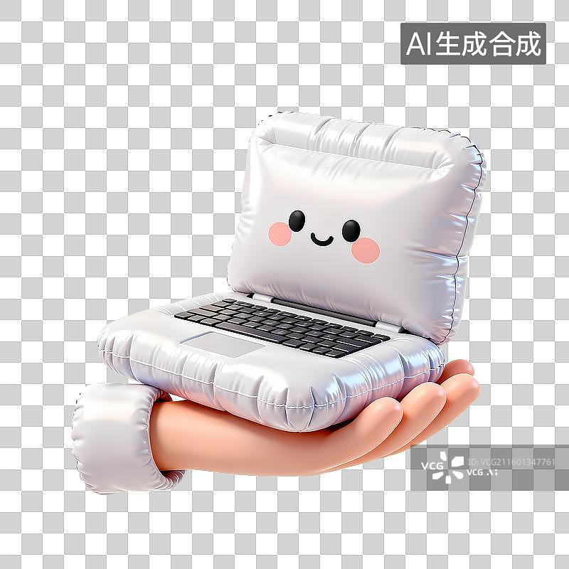 【AI数字艺术】手托笔记本电脑手势3D立体膨胀充气质感元素图片素材