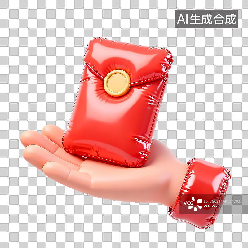 【AI数字艺术】手拿红包抢红包手势3D立体膨胀充气质感元素图片素材