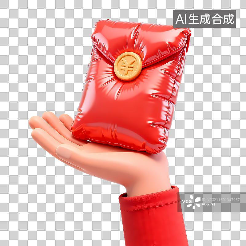 【AI数字艺术】手拿红包抢红包手势3D立体膨胀充气质感元素图片素材