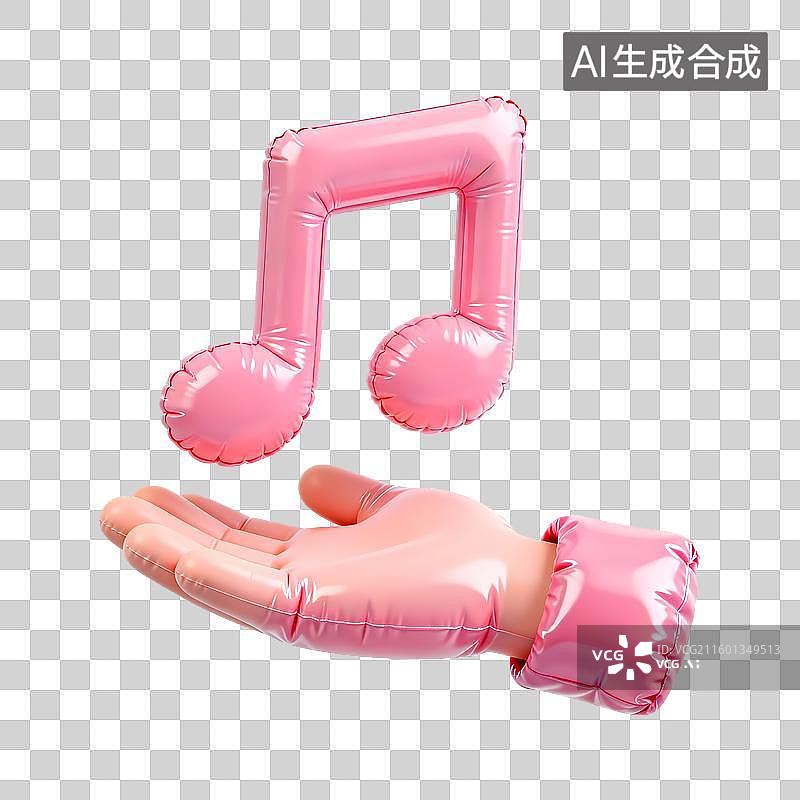 【AI数字艺术】手托音乐符号手势3D立体膨胀充气质感元素图片素材