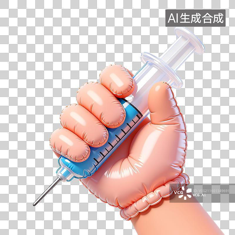 【AI数字艺术】手拿针管手势3D立体膨胀充气质感元素图片素材