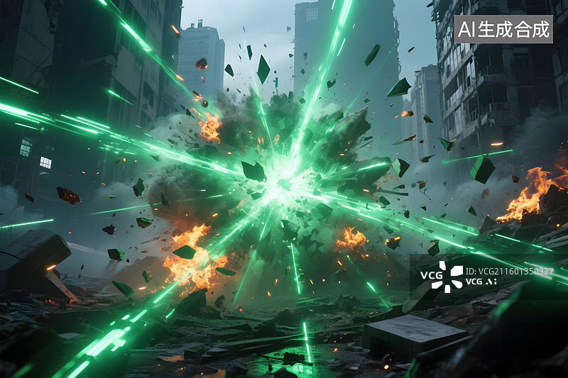 【AI数字艺术】绿色光束辐射爆炸效果图片素材