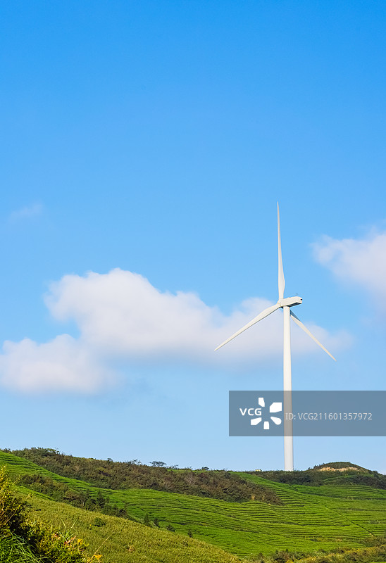 浙江宁波鄞州区横溪镇白岩山山水印最美风车公路风力发电机组与茶园秋日风景图片素材