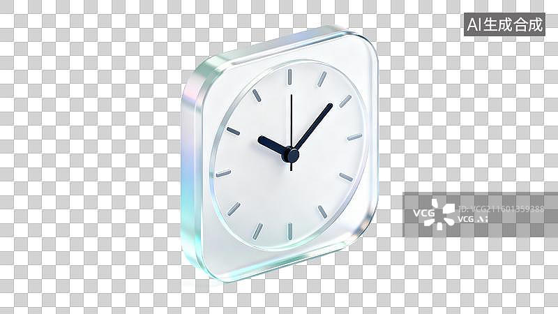 【AI数字艺术】方形透明白色表盘时钟图片素材