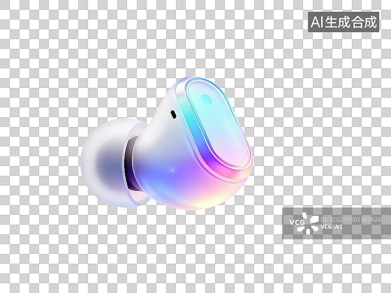【AI数字艺术】一个通用翻译耳塞3D轻拟物风格透明科技科幻插画元素设计实时语音可视化为漂浮文本未来科技创新图片素材