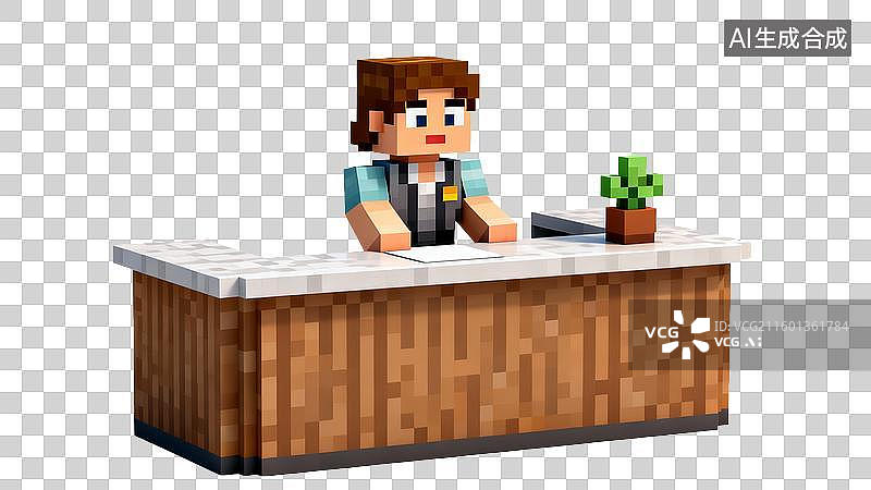 【AI数字艺术】我的世界角色坐在木质办公桌前图片素材
