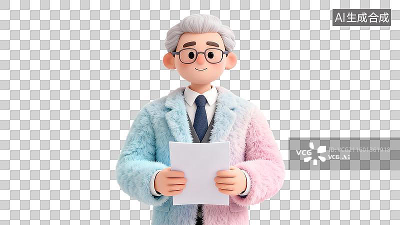 【AI数字艺术】穿彩色外套手持纸张的卡通人物图片素材