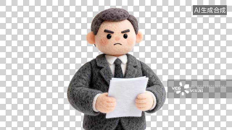 【AI数字艺术】穿西装的毛绒人偶手持文件图片素材