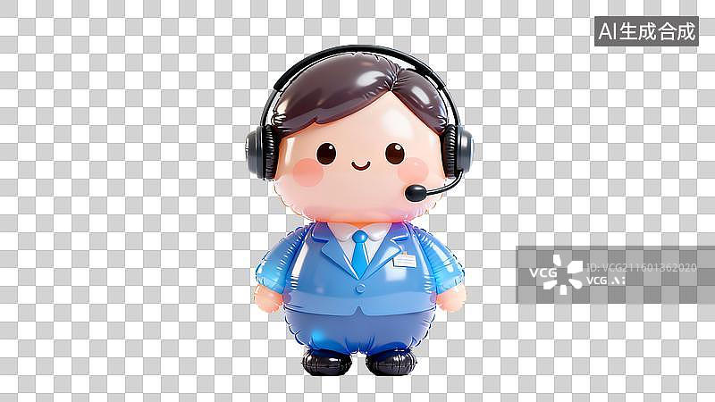 【AI数字艺术】穿着蓝色西装的卡通客服形象图片素材