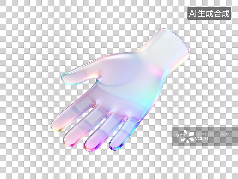 【AI数字艺术】未来物质操控手套3D轻拟物风格透明科技科幻插画元素设计新质生产力虚拟材料塑造创新科技图片素材