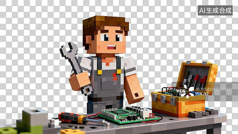 【AI数字艺术】我的世界角色进行电子电路工作图片素材