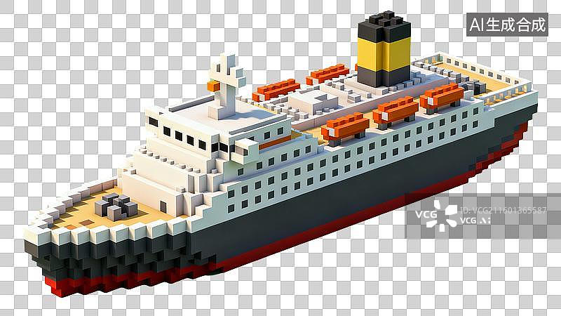 【AI数字艺术】体素风格大型客船模型图片素材