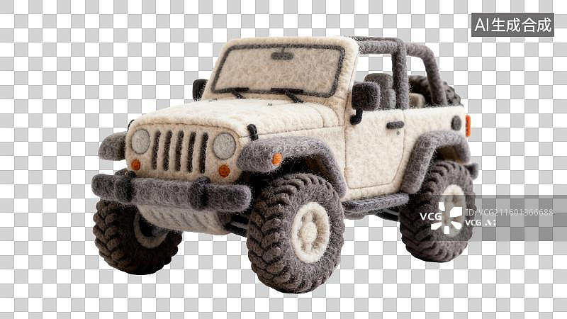 【AI数字艺术】手工毛毡制作的越野车型摆件图片素材