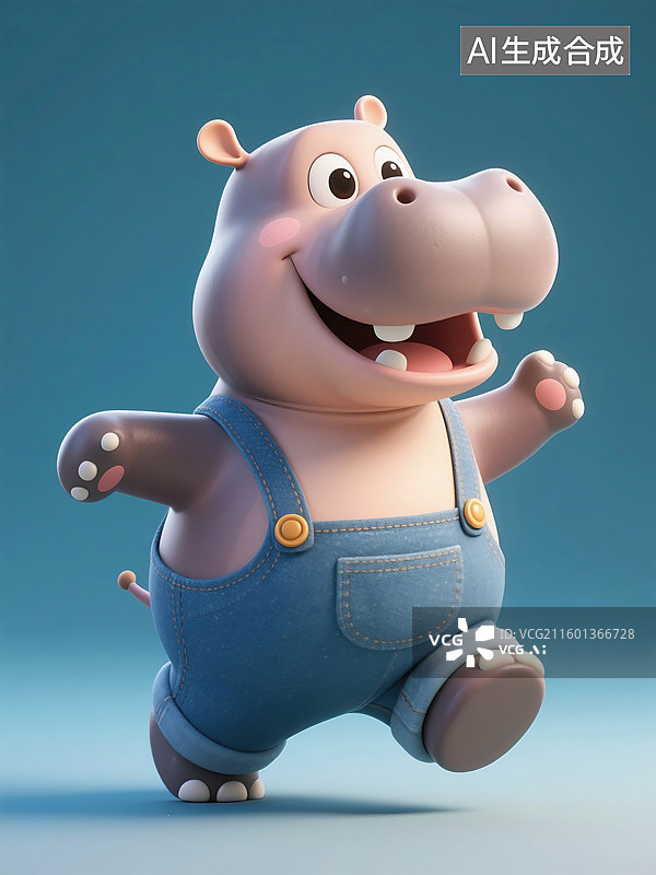 【AI数字艺术】穿背带裤的河马图片素材